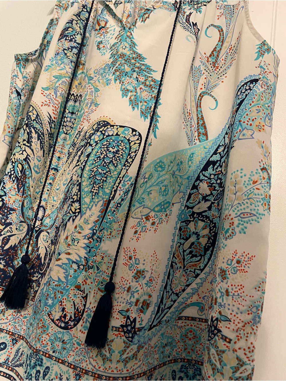 Violet & Claire Cream Paisley Tank Top with Turquoise & Navy - Picture 3 of 5